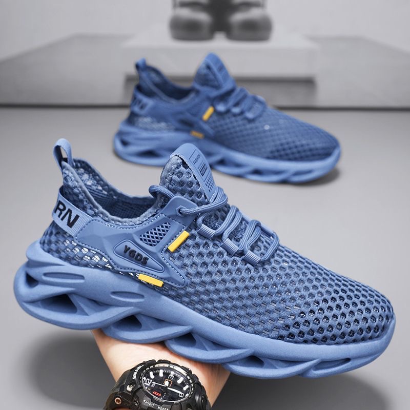 New breathable and perforated mesh men's shoes for summer, trendy and versatile men's sports shoes, thick-soled casual flying woven shoes for men Application Scenario