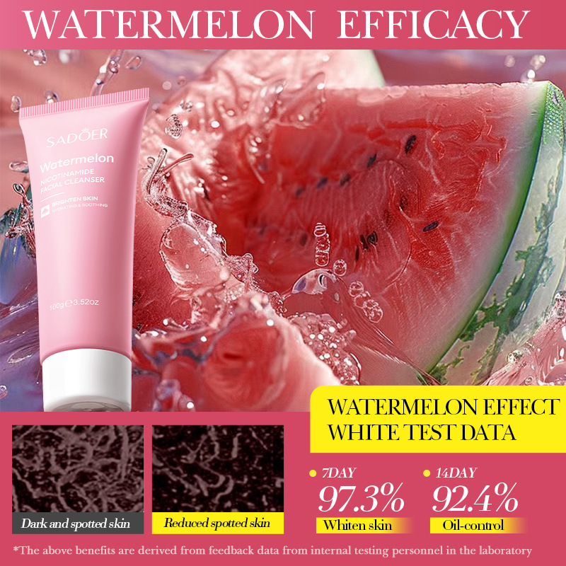 All-english SADOER Watermelon Nicotinamide Facial Cleanser Deep Cleansing Facial Cleanser cross-border export wholesale Specification drawing