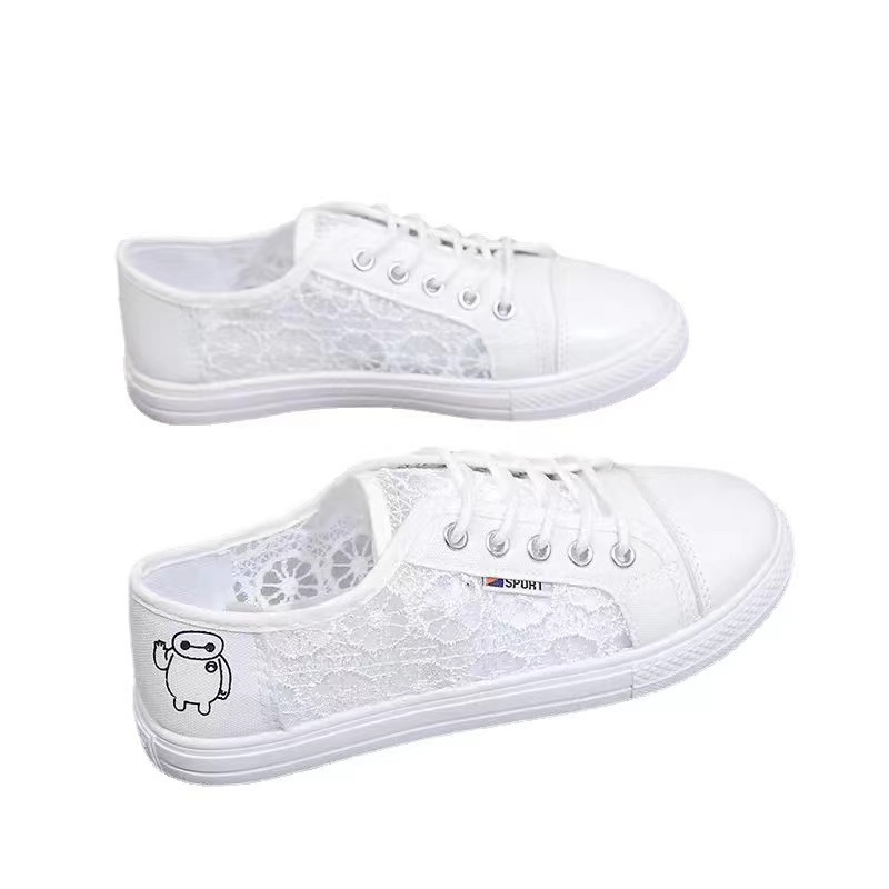 New women's shoes for spring and summer: perforated net shoes, student canvas shoes, women's breathable casual shoes, women's factory wholesale women's shoes Item Picture