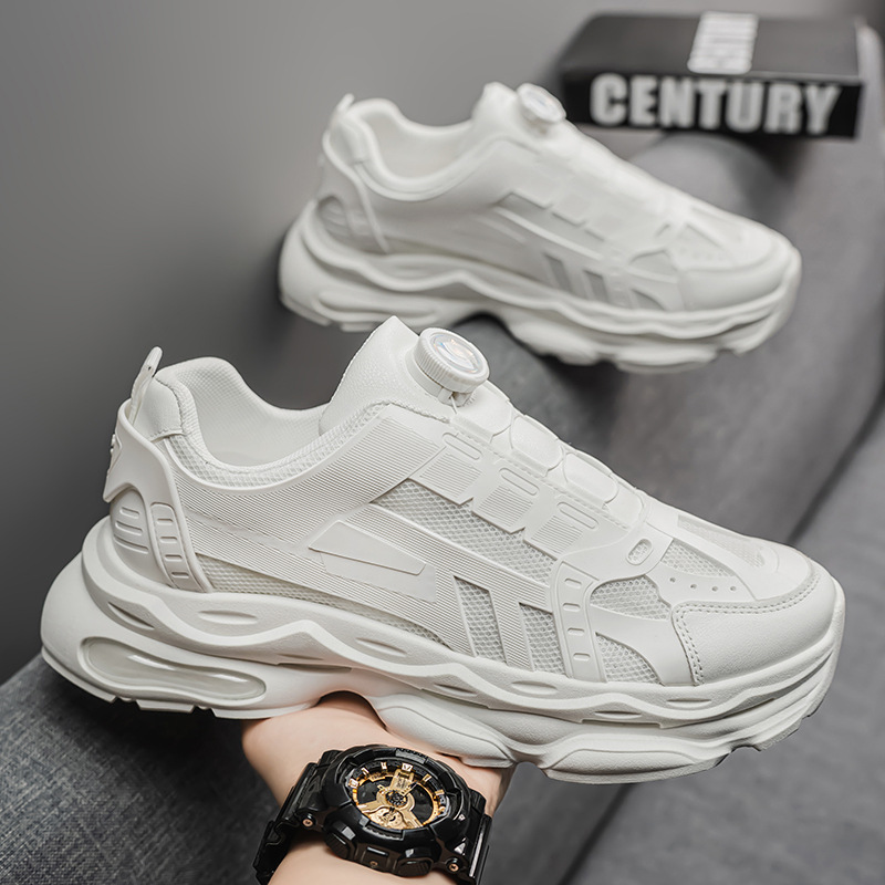 New breathable white men's shoes for spring, trendy and versatile men's thick-soled sports shoes, casual black dad shoes details Picture