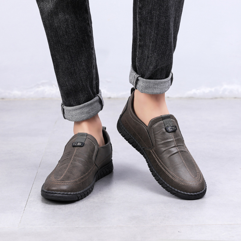 Men's autumn breathable soft leather shoes, business and casual leather shoes, lazy shoes, bean shoes, Dad shoes details Picture