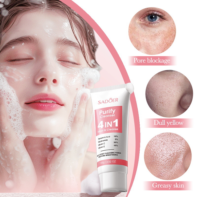 All-english SADOER Four-in-one multi-effect pore-purifying Facial Cleanser and cleansing facial Cleanser cross-border export wholesale details Picture