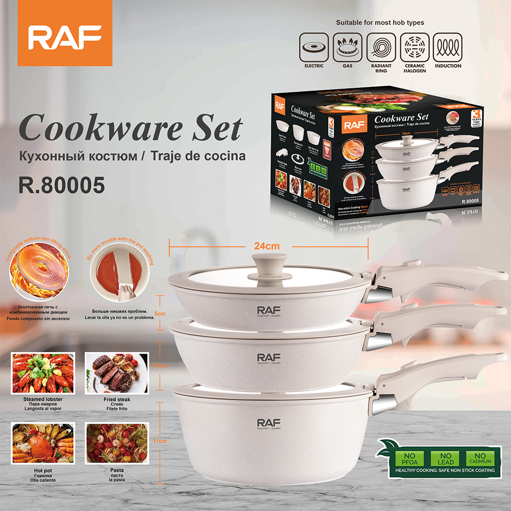 RAF Cross-border best-selling detachable non-stick pan with inner and outer ceramic glaze, universal stove and cookware set