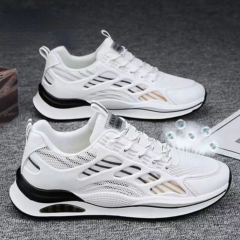 Summer men's breathable mesh sports shoes, men's Korean style versatile white sneakers, mesh shoes, running casual dad trendy shoes Specification drawing
