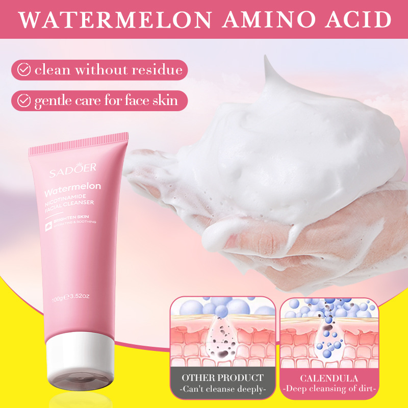 All-english SADOER Watermelon Nicotinamide Facial Cleanser Deep Cleansing Facial Cleanser cross-border export wholesale Application Scenario