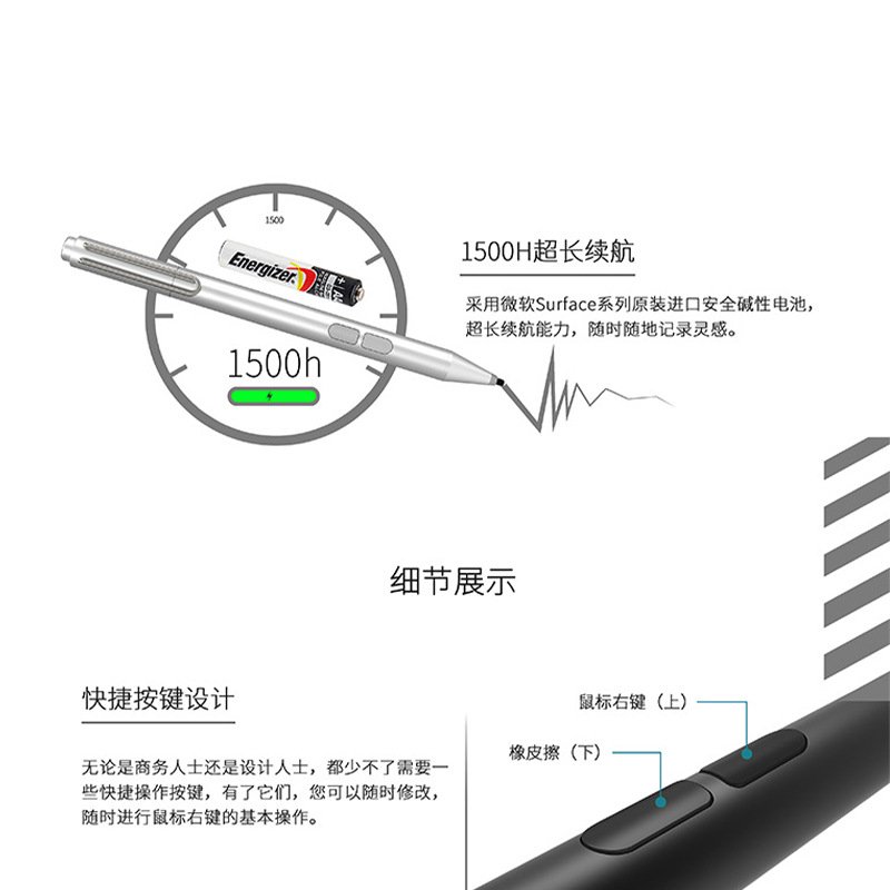 Compatible with Microsoft SurfacePen Pro 10/9, capacitive pen, stylus, electromagnetic pen 4096, pressure-sensitive Go4 Specification drawing