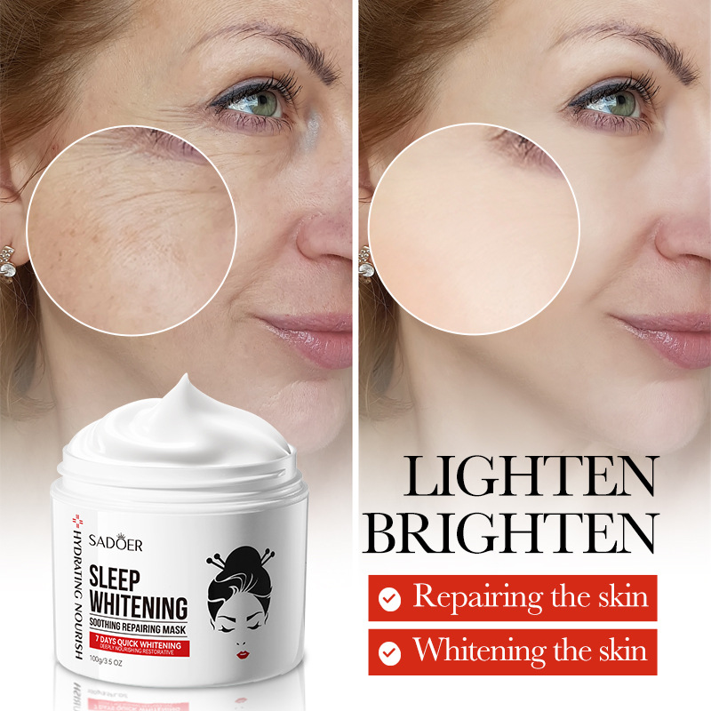 Cross-border export wholesale of all-English SADOER Qu Acid Whitening Soothing Sleep Mask and Moisturizing Moisturizing Mask Application Scenario