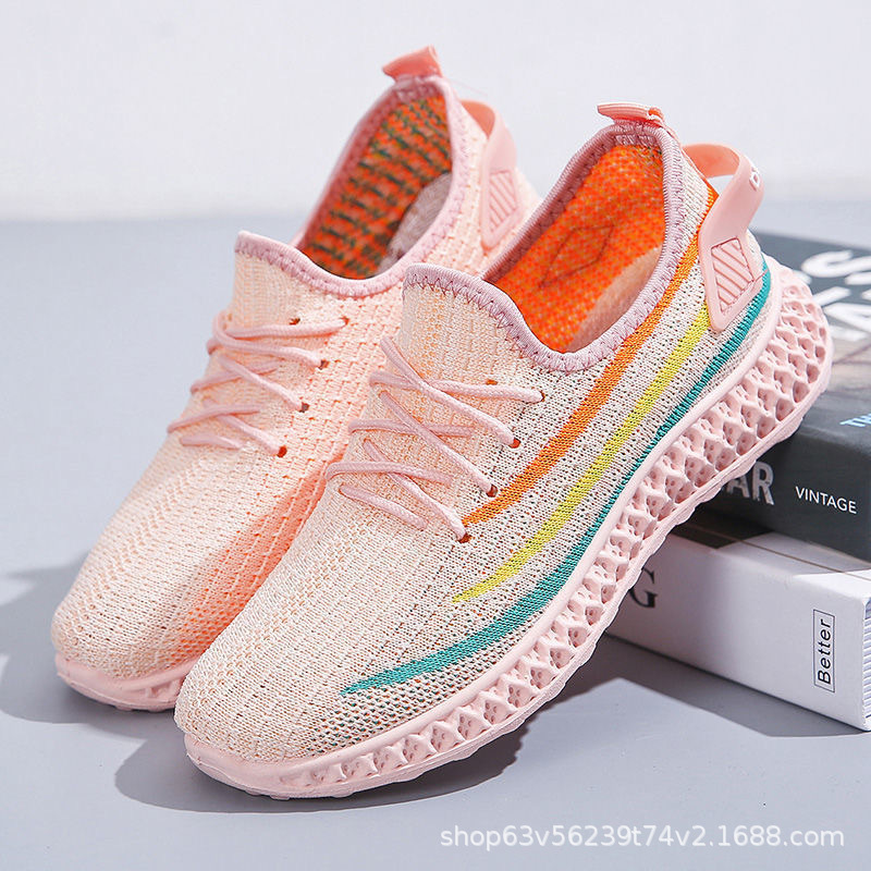 Women's spring and summer new arrivals: Breathable flying woven sports shoes, women's casual board shoes, women's flat and comfortable shoes wholesale full figure