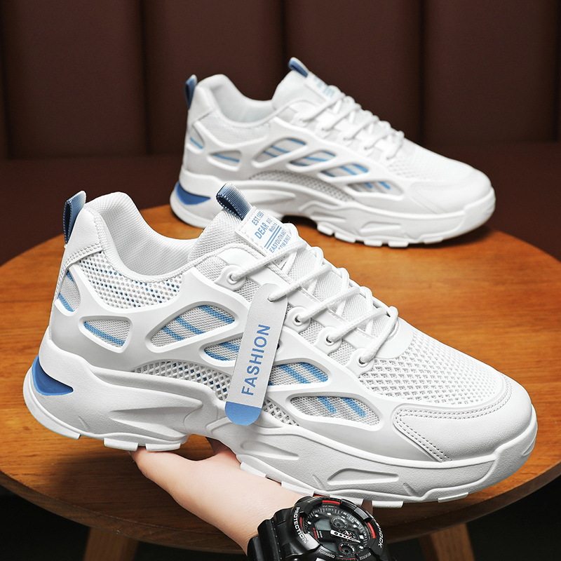 Spring men's shoes: New breathable mesh sports shoes, men's trendy and versatile thick-soled white sneakers, casual dad trendy shoes details Picture