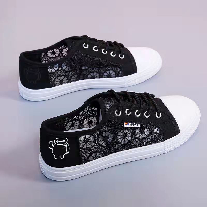 2024 Summer new lace breathable white sneakers for women, Korean version student shoes, mesh canvas shoes, flat board shoes, consignment Specification drawing