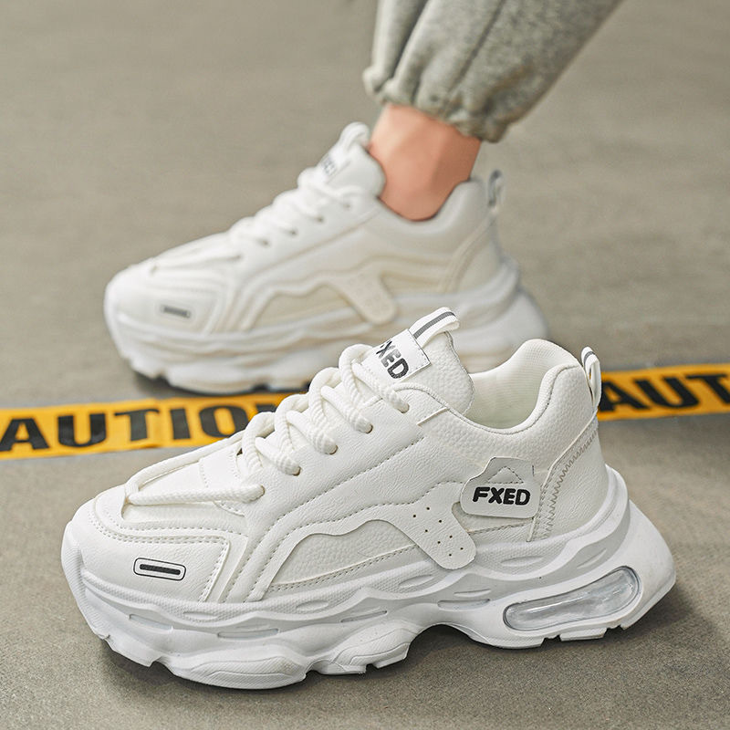 Summer new breathable white men's shoes, men's trendy and versatile thick-soled sports shoes, men's casual dad trendy shoes Specification drawing