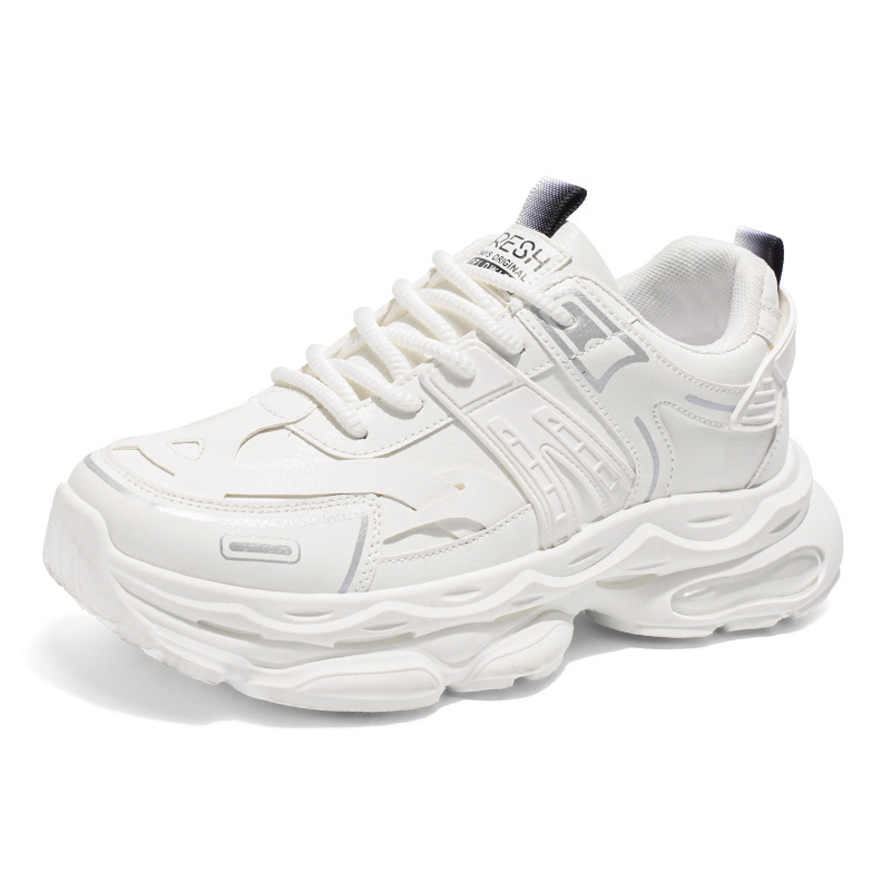 New breathable white sneakers for men in spring, trendy and versatile thick-soled height-increasing sports shoes, casual dad shoes for men Item Picture