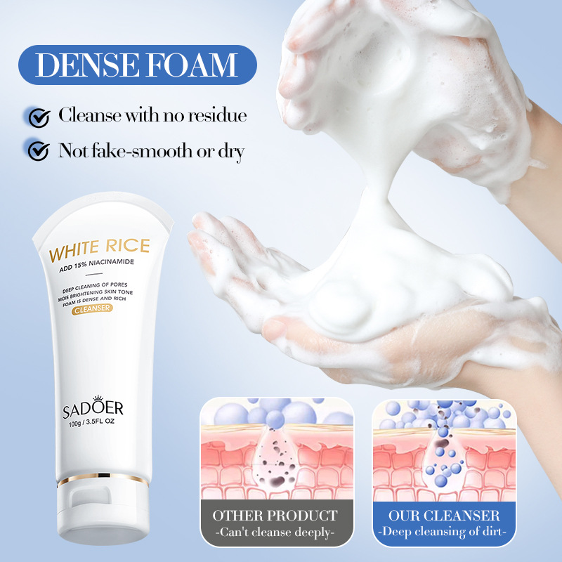 SADOER White Rice Nicotinamide Brightening Facial Cleanser, Gentle Cleansing Facial Cleanser, cross-border export wholesale Application Scenario