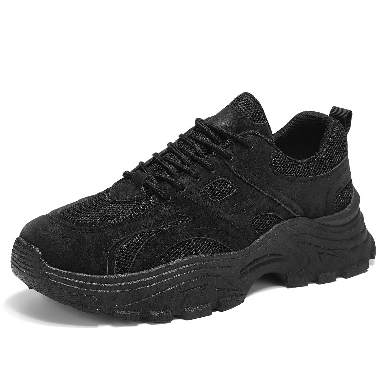New summer men's shoes: Breathable mesh shoes, men's trendy and versatile thick-soled black sports shoes, casual dad trendy shoes Item Picture