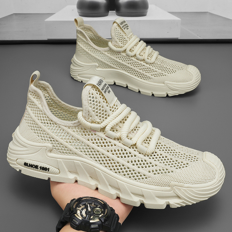 Coconut Shoes Men's summer new breathable perforated mesh shoes Men's sports shoes anti-slip casual flying weave dad shoes full figure