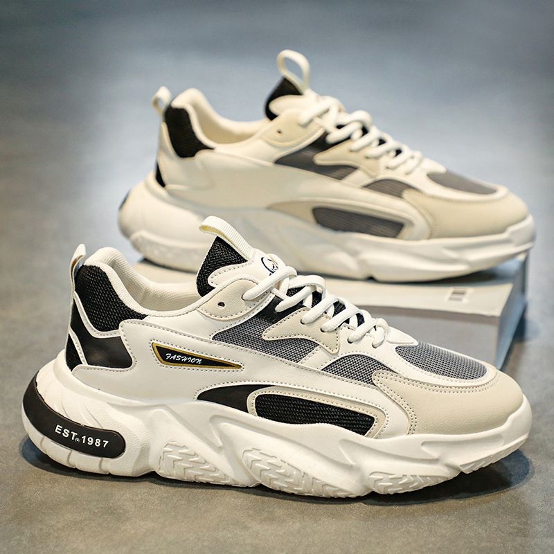 New breathable mesh sports shoes for men in spring, trendy and versatile, white height-increasing casual running dad shoes details Picture