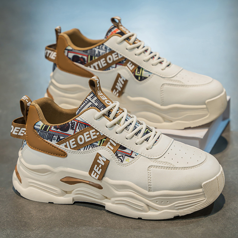 Spring new breathable white men's shoes, Korean style trendy and versatile thick-soled sports shoes, casual dad trendy shoes Application Scenario