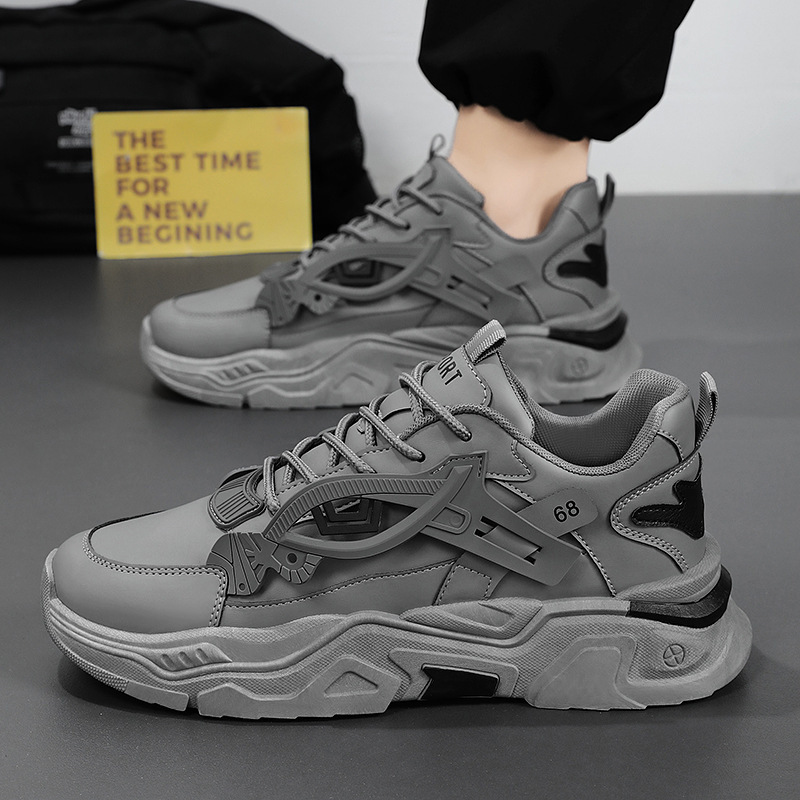 New breathable white men's shoes for autumn, trendy and versatile thick-soled sports shoes, casual running dad shoes for men Specification drawing