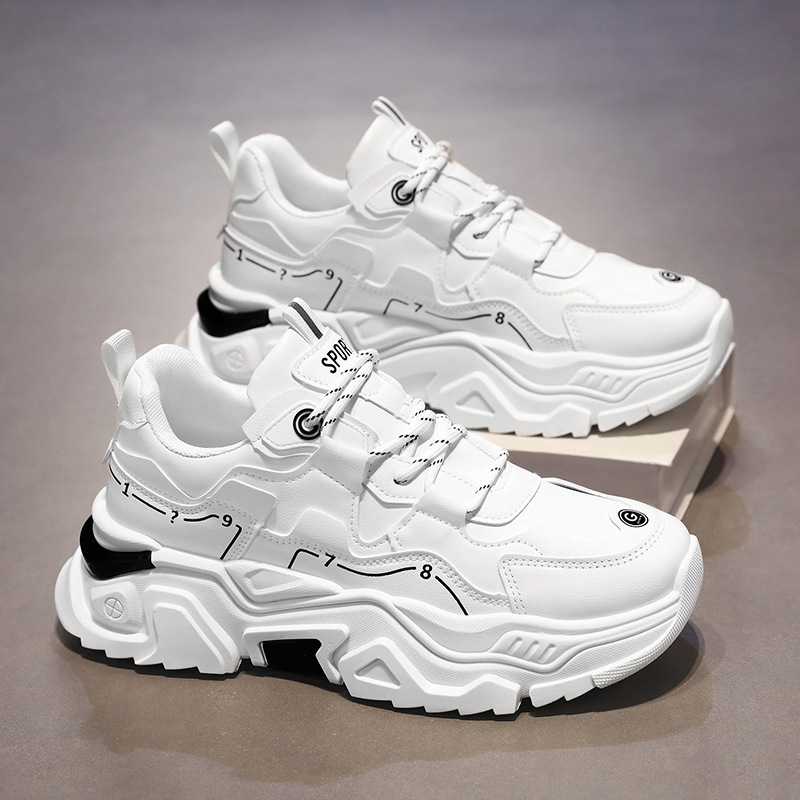 New breathable white sneakers for men in spring, trendy and versatile insole height-increasing sports shoes, casual dad shoes for men Specification drawing