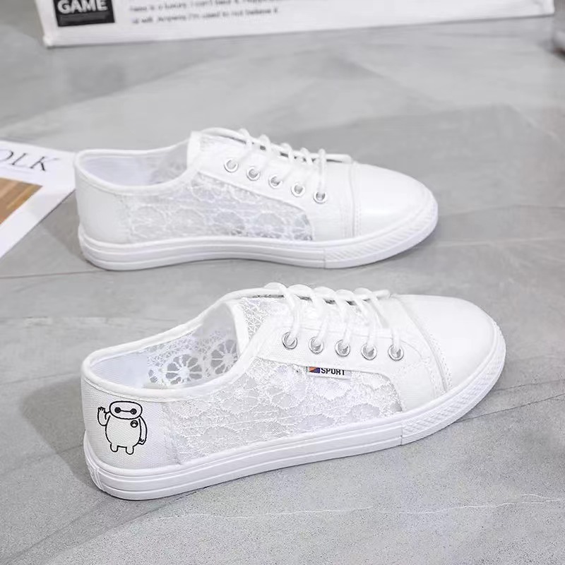 New women's shoes for spring and summer: perforated net shoes, student canvas shoes, women's breathable casual shoes, women's factory wholesale women's shoes details Picture