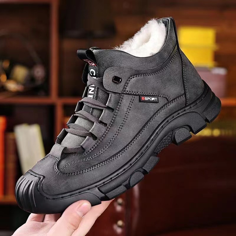 Thickened men's casual shoes for 2024, new winter cotton shoes for warmth, fleece and thickened outdoor hiking shoes, versatile full figure