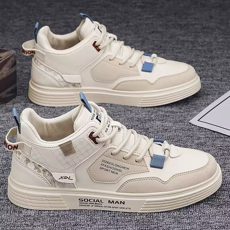 High-top canvas shoes, men's spring and autumn new breathable white sneakers, men's trendy and versatile sports board shoes, trendy shoes full figure