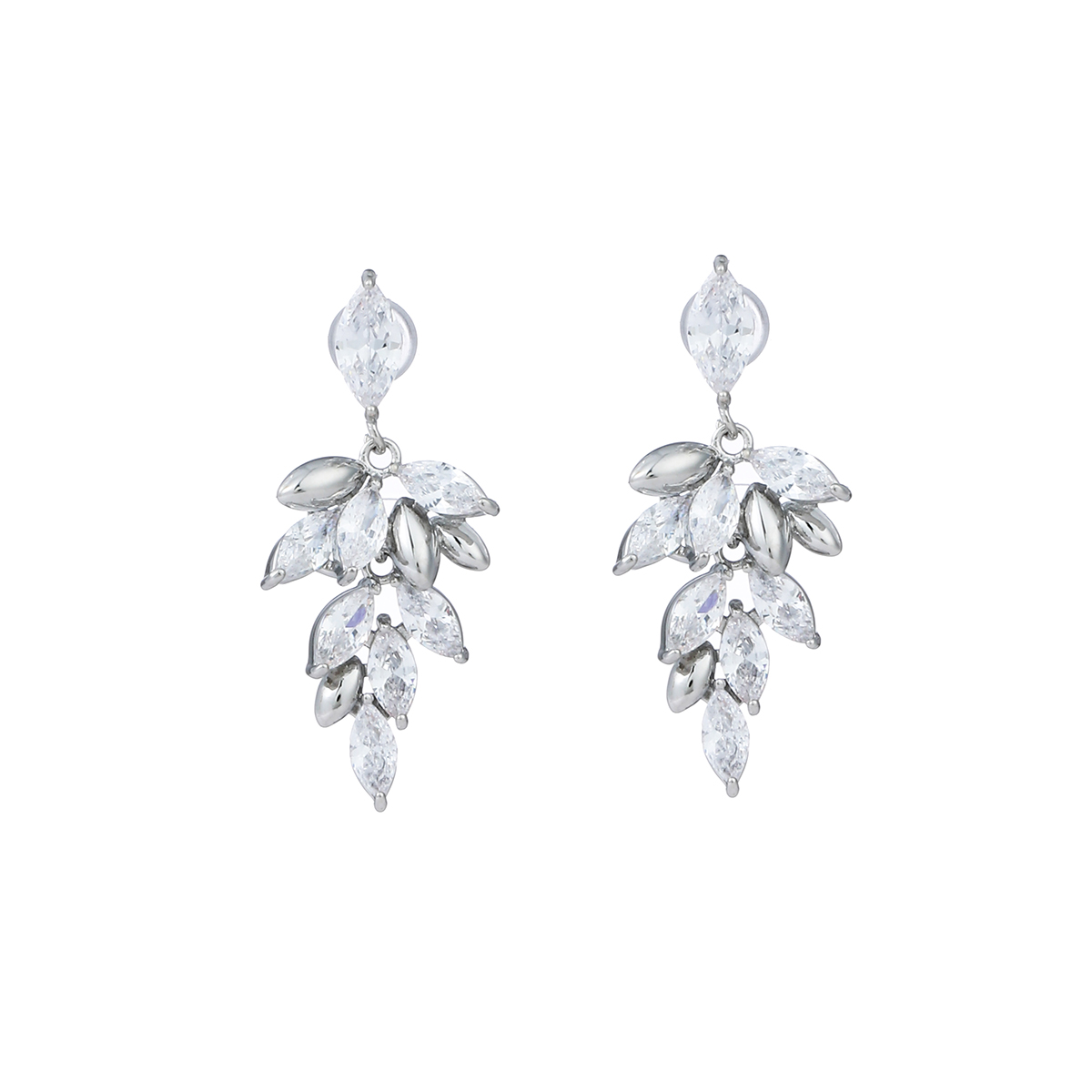 Xuhui brand exquisite and light luxury copper plated with real gold and zircon inlaid 925 silver needle, luxurious leaves, fashionable and elegant stud earrings Item Picture