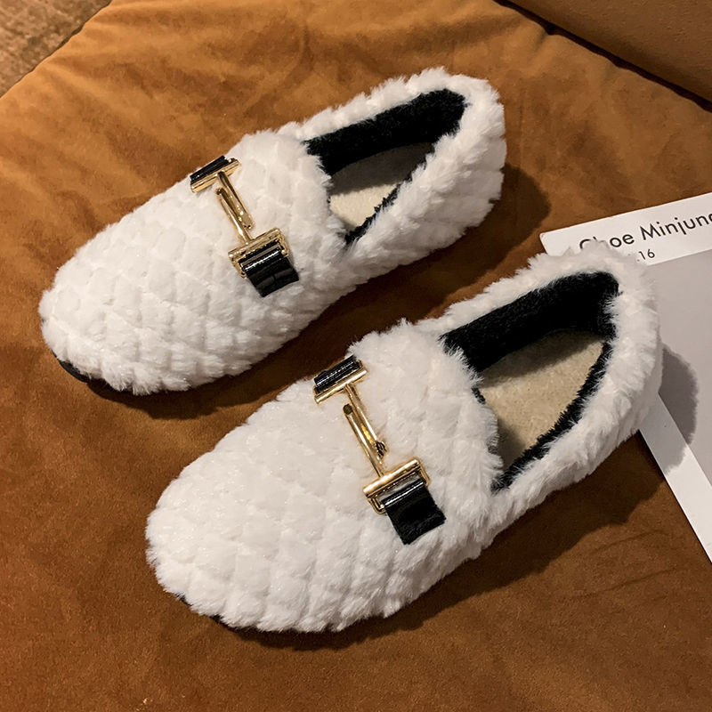 2021 Autumn/Winter new women's shoes: Korean style trendy bean shoes, flat cotton shoes, fashionable wool shoes, Douyin one-piece consignment details Picture