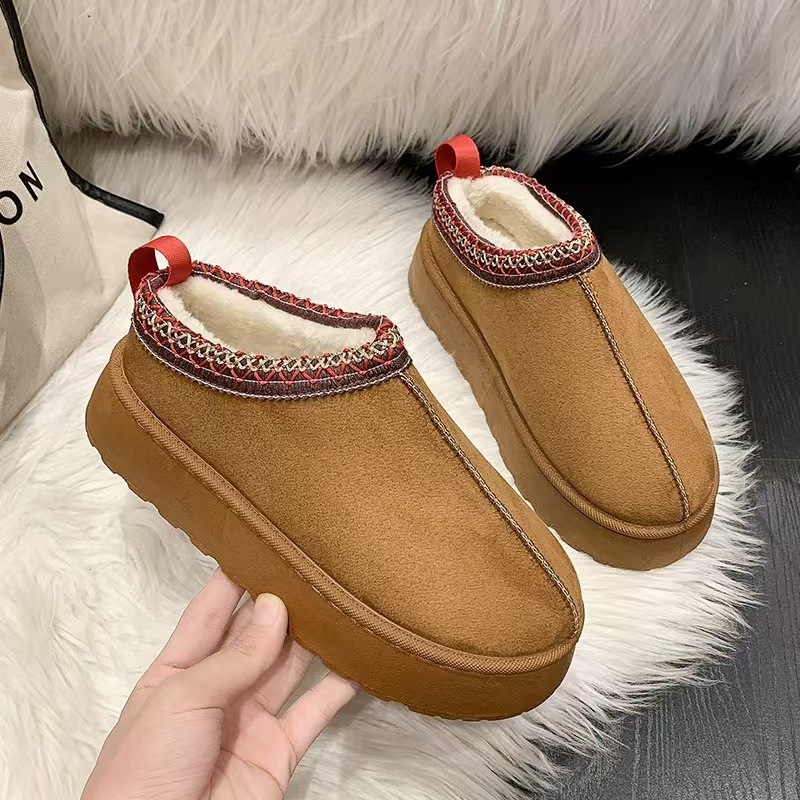Snow boots Cotton Women's 2024 autumn and winter new thick-soled, height-increasing, half-slipper with fleece and thickened cotton shoes wholesale full figure