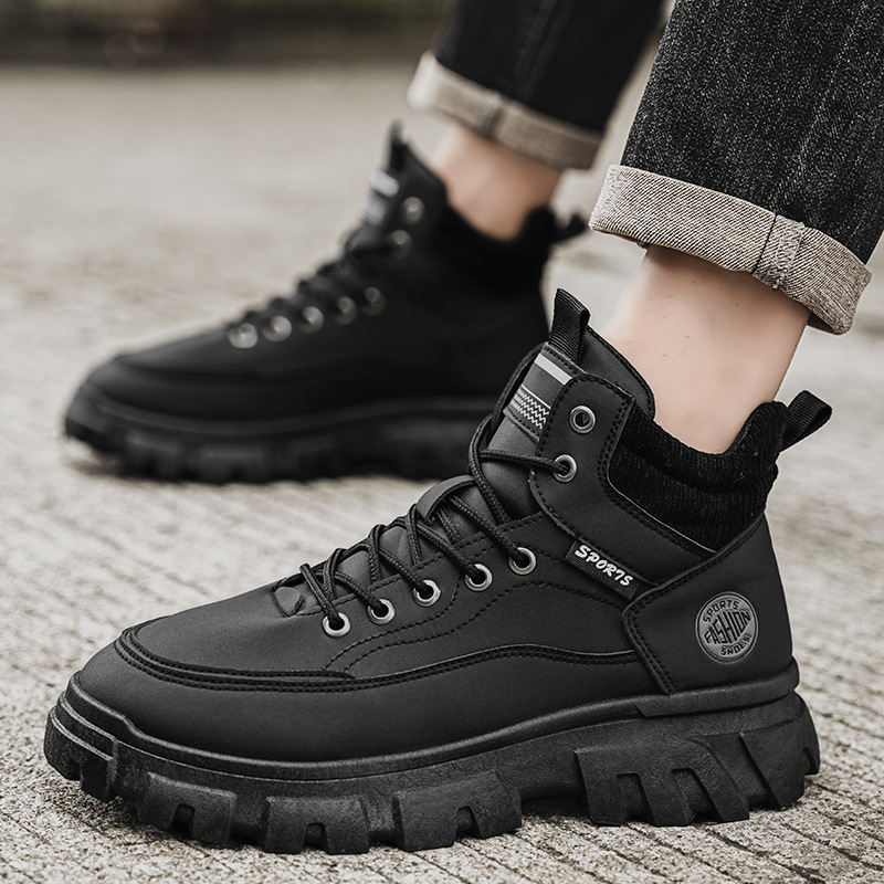 Autumn men's shoes: high-top Dr. Martens boots, men's work shoes, trendy and versatile thick-soled British-style retro hiking shoes, ankle boots details Picture