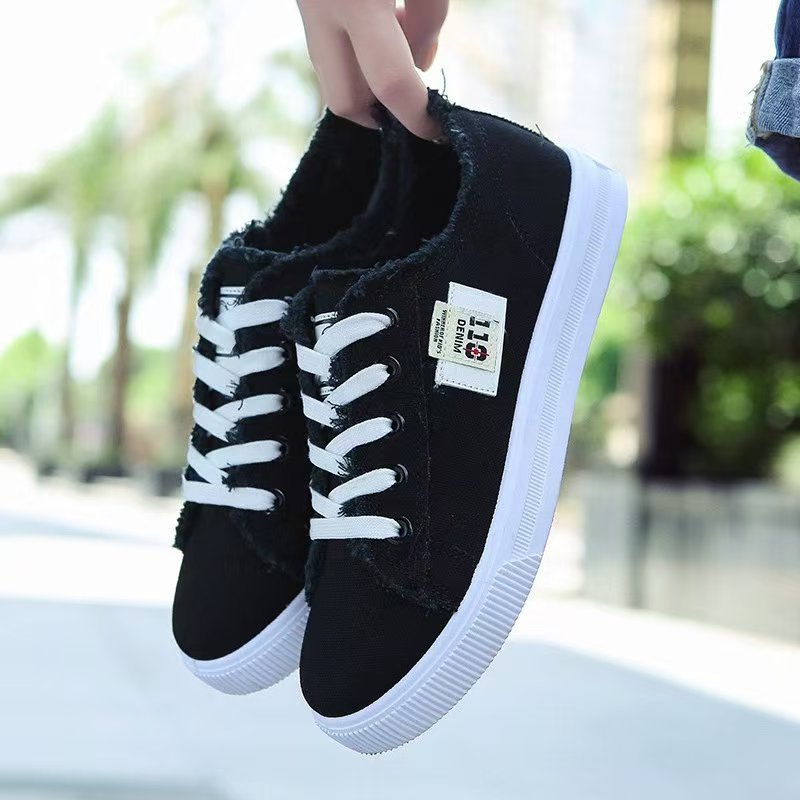 Wholesale of 2025 new spring canvas shoes for female students, Korean style Hong Kong-style cloth shoes, white sneakers and board shoes Specification drawing