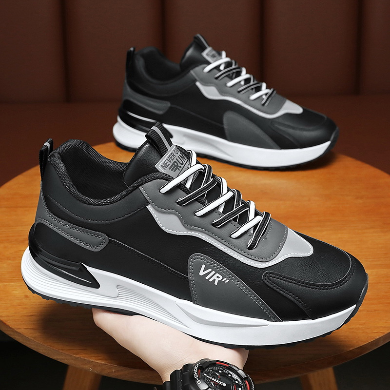 Spring new men's shoes: Breathable leather shoes, men's trendy and versatile thick-soled sports shoes, casual running dad trendy shoes Application Scenario