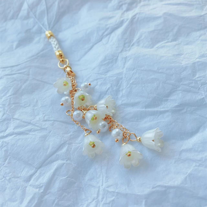 Beautiful lily of the valley mobile phone chain, flower mobile phone rope, USB flash drive, backpack, keychain, pendant, orchid mobile phone pendant details Picture