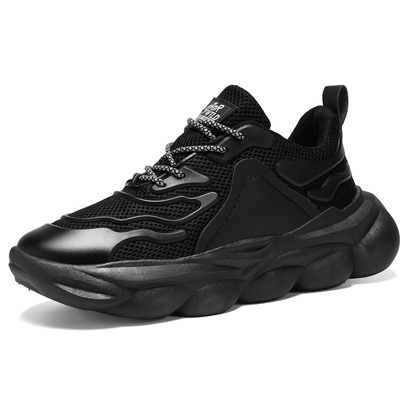 Summer men's shoes: Breathable mesh shoes, trendy and versatile thick-soled black sports shoes, casual running dad shoes Item Picture