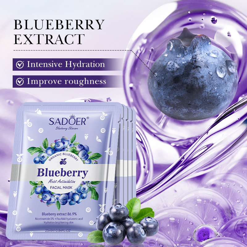 Cross-border wholesale of SADOER blueberry Hyaluronic Acid Moisturizing and Antioxidant Facial mask in English Application Scenario