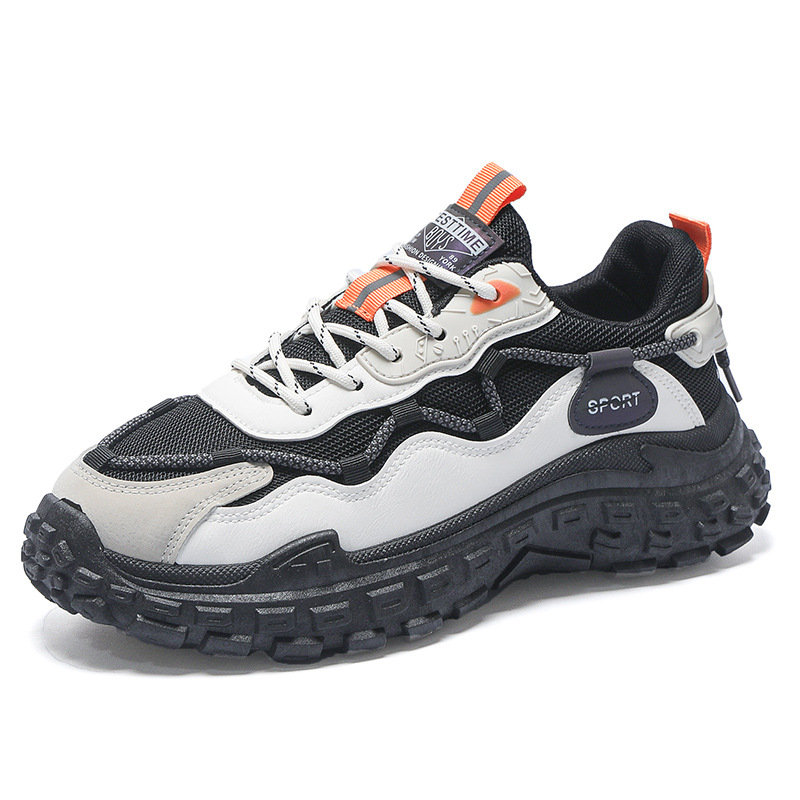 New breathable mesh sports shoes for men in spring, trendy and versatile white thick-soled anti-slip dad shoes Item Picture