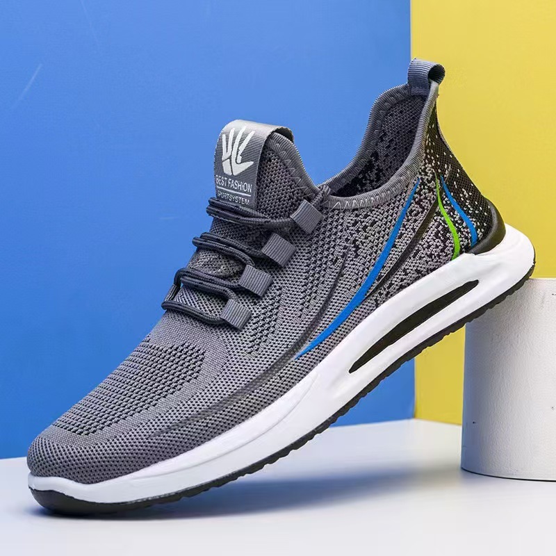 Men's comfortable and breathable 2025 new lightweight casual sports shoes with lace-up breathability, outdoor casual flying fabric walking shoes full figure
