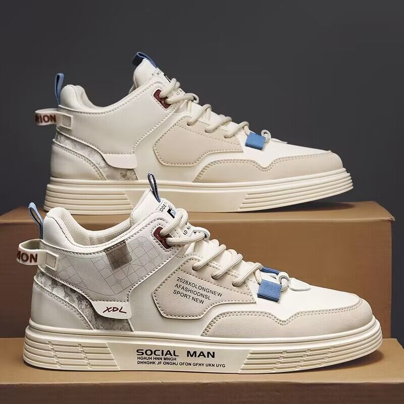 High-top canvas shoes, men's spring and autumn new breathable white sneakers, men's trendy and versatile sports board shoes, trendy shoes Item Picture