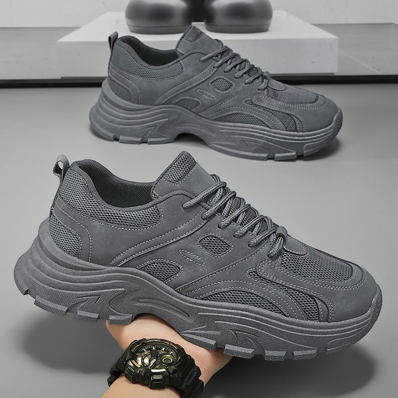 New summer men's shoes: Breathable mesh shoes, men's trendy and versatile thick-soled black sports shoes, casual dad trendy shoes details Picture