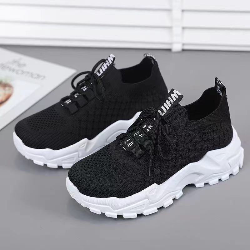 New spring and summer fashion dad shoes for women: Fly-woven lace-up thick-soled comfortable and casual women's sports shoes full figure