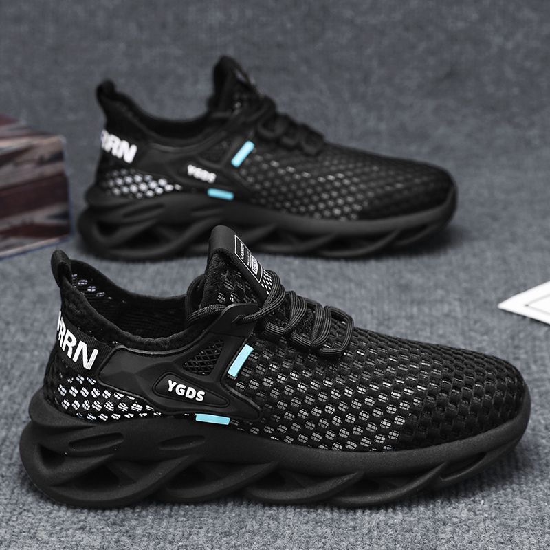 New breathable and perforated mesh men's shoes for summer, trendy and versatile men's sports shoes, thick-soled casual flying woven shoes for men Specification drawing