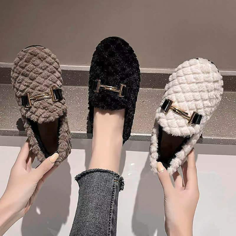 2021 Autumn/Winter new women's shoes: Korean style trendy bean shoes, flat cotton shoes, fashionable wool shoes, Douyin one-piece consignment full figure
