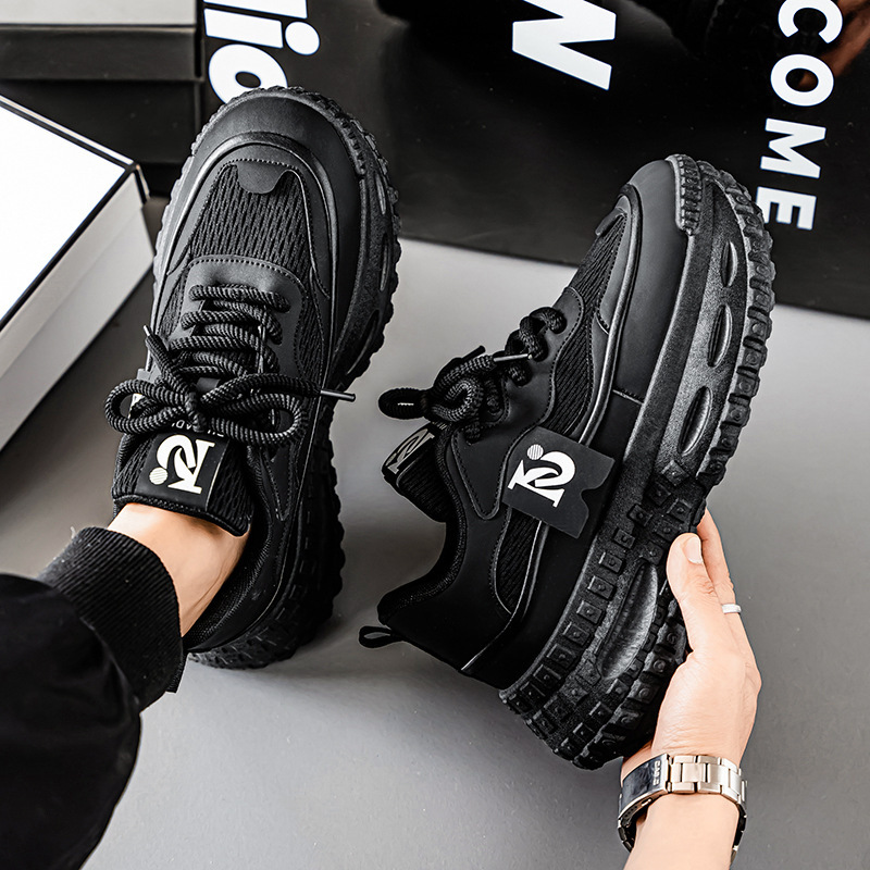 New breathable mesh sports shoes for men in summer, trendy and versatile thick-soled height-increasing casual black dad shoes Application Scenario