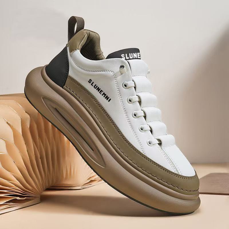 The 2025 new spring men's shoes are thick-soled height-increasing men's casual board shoes. Men can wear solid-colored casual sports shoes on one foot full figure