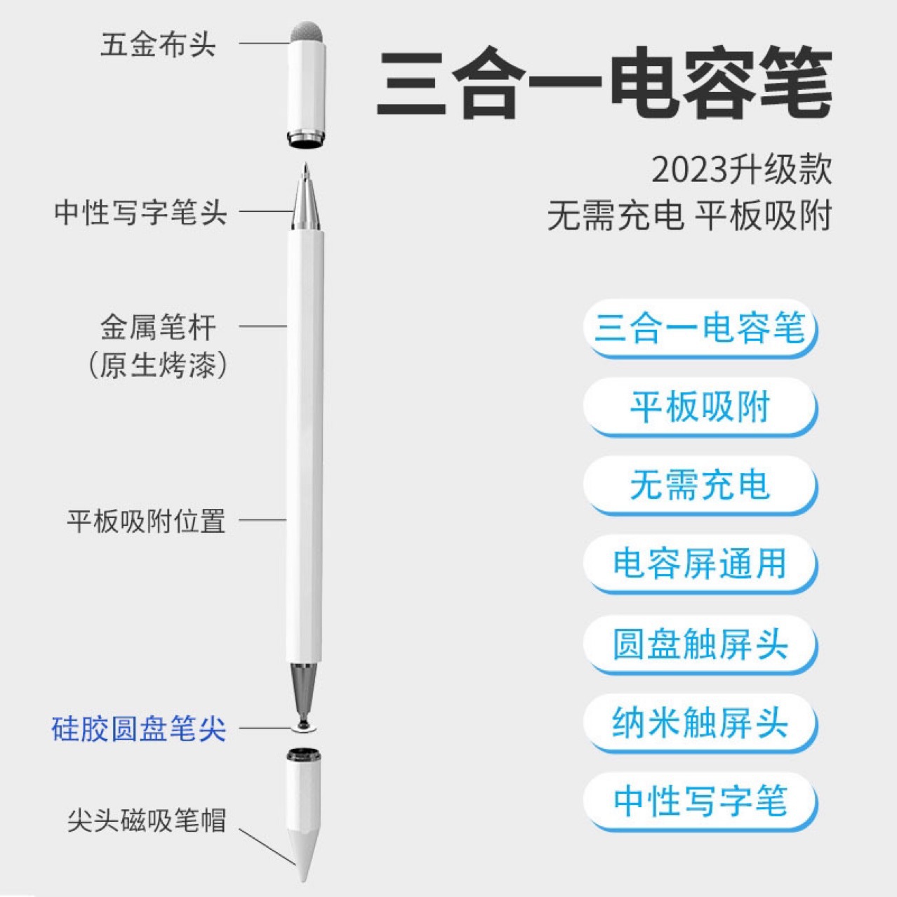 pencil, the second-generation stylus for mobile phones, tablets, stylus, capacitive pen, is universal for drawing, multi-functional and magnetic details Picture