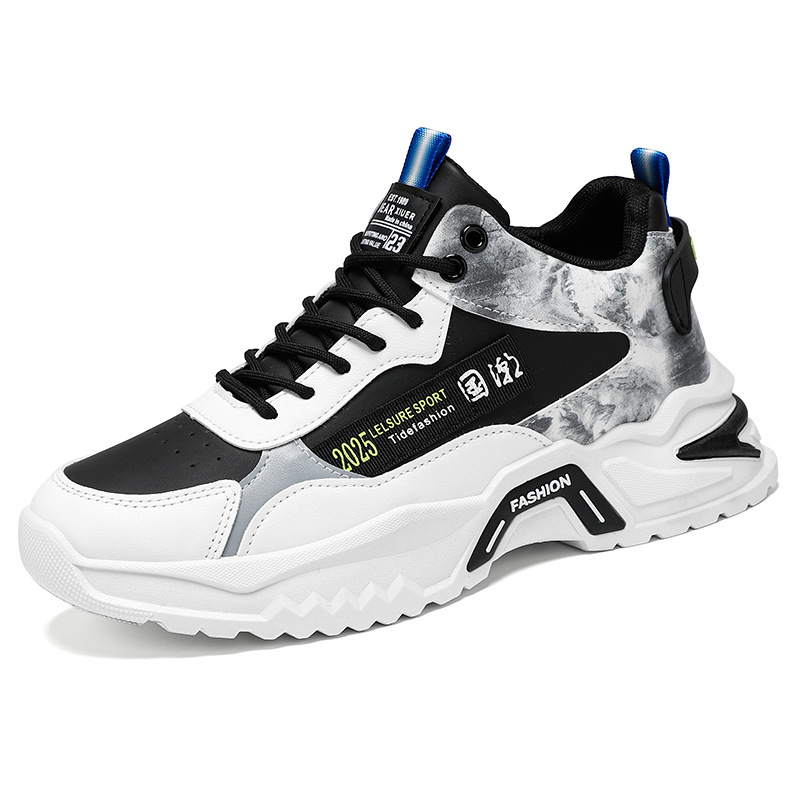 Spring new high-top sports shoes for men, trendy and versatile white sneakers, insole height-increasing casual running dad shoes Item Picture