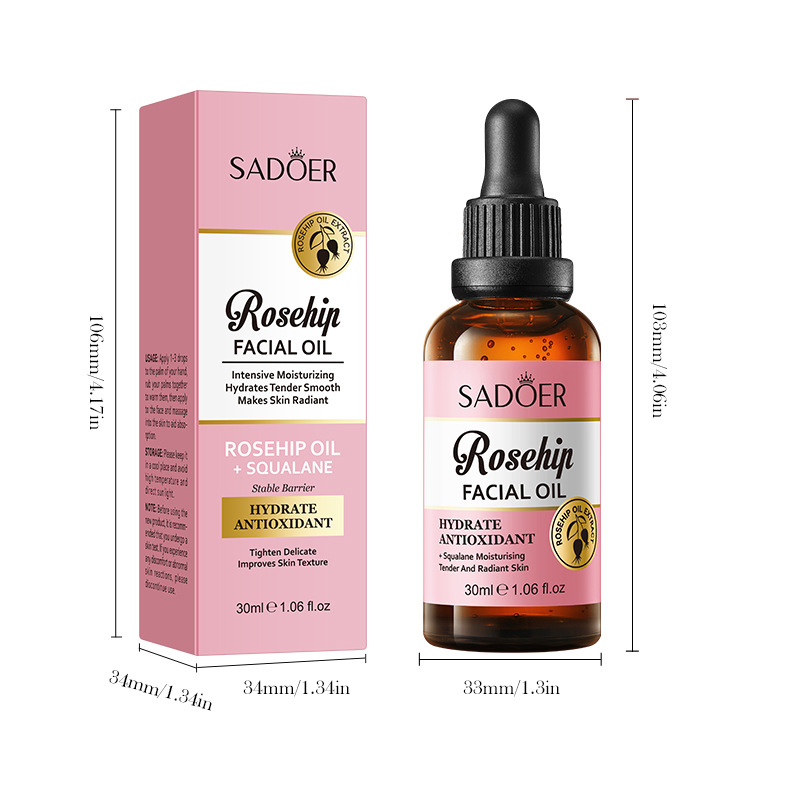 Cross-border export wholesale of SADOER rosehip Antioxidant Hydrating Facial Essential Oil Moisturizing Essence in full English Item Picture