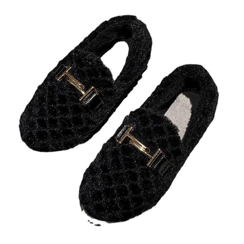 2021 Autumn/Winter new women's shoes: Korean style trendy bean shoes, flat cotton shoes, fashionable wool shoes, Douyin one-piece consignment Item Picture