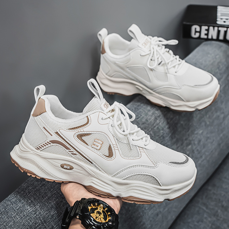 Spring new men's shoes: Breathable mesh shoes, men's sports shoes, trendy and versatile white sneakers, thick-soled dad shoes for men full figure