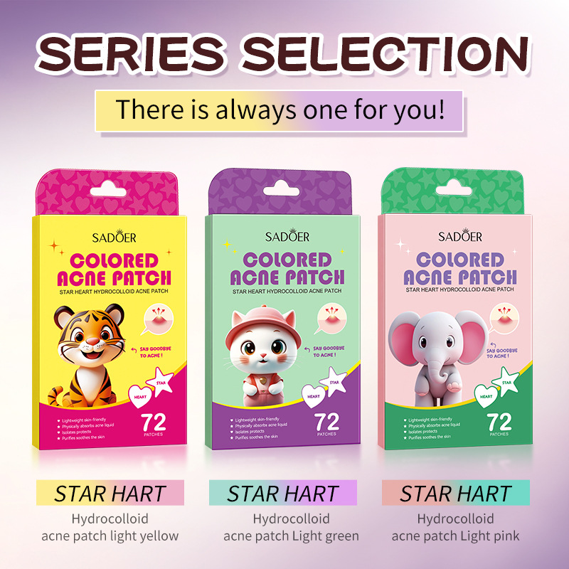 All-english SADOER Star Heart-shaped hydrocolloid Acne Patches - Light Green 72 acne patches Cross-border export wholesale full figure